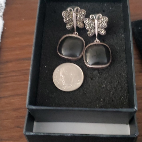 VINTAGE STERLING SILVER  BLACK  ONYX GORGEOUS EARR - Picture 4 of 4